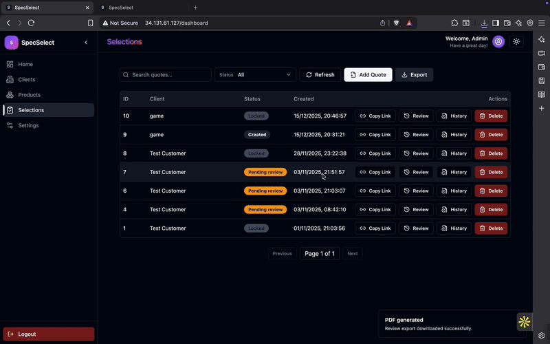 Revision history and exports