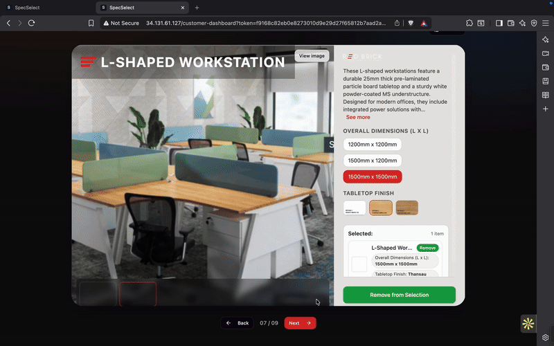 Client makes selections